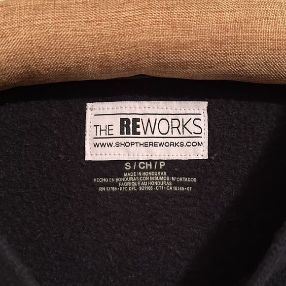The REWORKS S Navy Distressed Denim Patchwork Ties Cropped Crewneck Sweatshirt - Picture 10 of 13